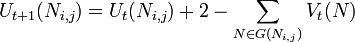 U_{t+1} (N_{i,j}) = U_t(N_{i,j}) + 2 - \sum_{N \in G(N_{i,j})} V_t(N)